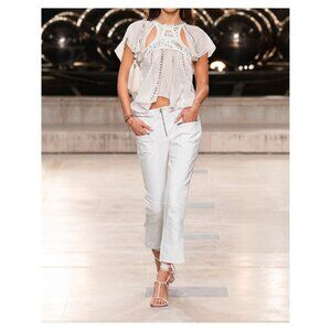ISABEL MARANT White Cotton Denim LOMA Biker Cropped Mid Rise Jeans 38 / 6